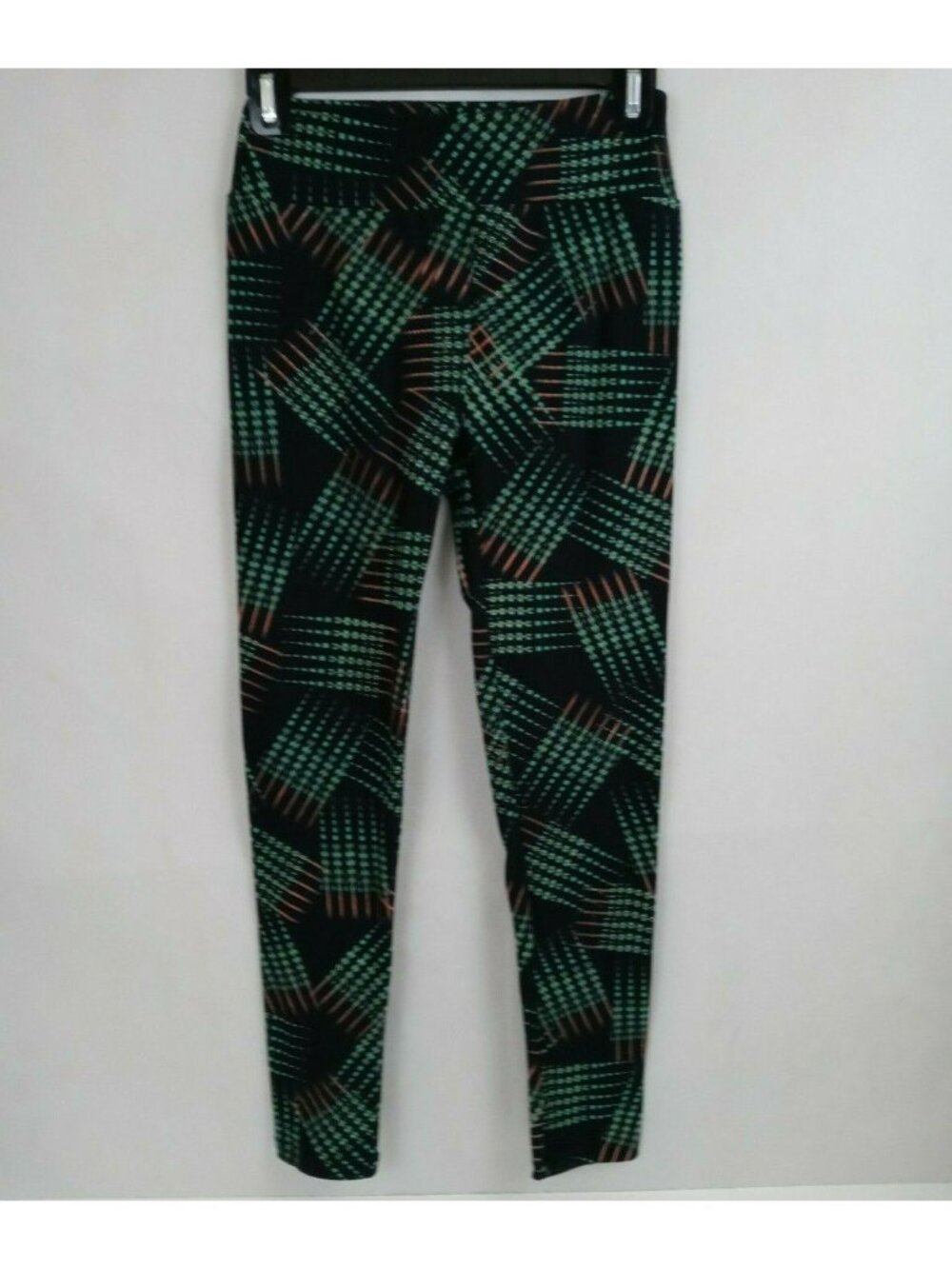 New LuLaRoe One Size Leggings Black With Bright Green & Orange Design